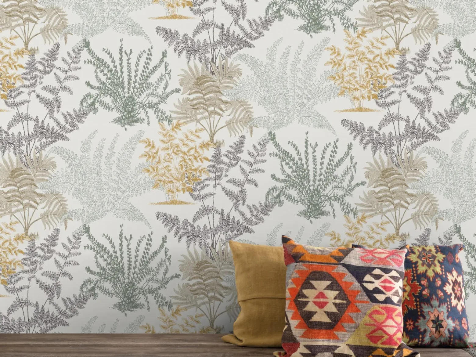 Vliestapete Blätter Zweige Beige Schwarz Gelb A57101
