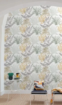 Vliestapete Blätter Zweige Beige Schwarz Gelb A57101