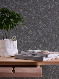 Vliestapete Blätter Zweige Schwarz Grau 39028-4