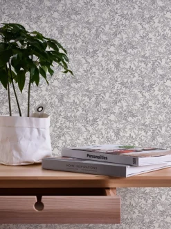 Vliestapete Blätter Zweige Weiß Silber Metallic 39028-1