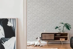 Vliestapete Blätter Zweige Weiß Silber Metallic 39028-1