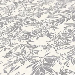 Vliestapete Blätter Zweige Weiß Silber Metallic 39028-1