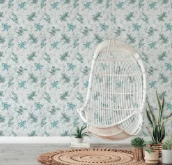 Vliestapete Blumen Aquarell Weiß Türkis Grau 47451