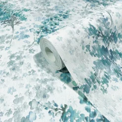 Vliestapete Blumen Aquarell Weiß Türkis Grau 47451