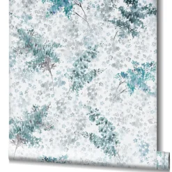 Vliestapete Blumen Aquarell Weiß Türkis Grau 47451