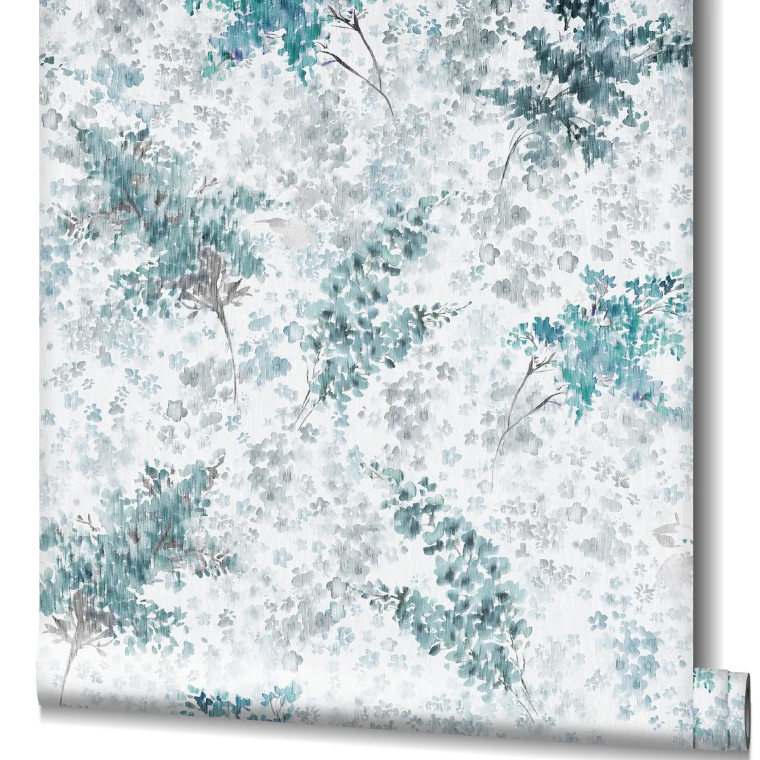 Vliestapete Blumen Aquarell Weiß Türkis Grau 47451