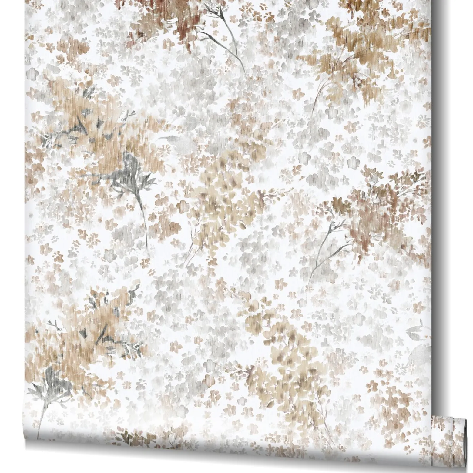 Vliestapete Blumen Aquarell Weiß Grau Braun 47453