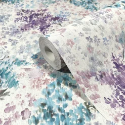 Vliestapete Blumen Aquarell Weiß Blau Lila 47450