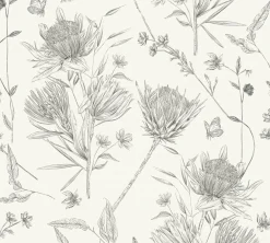 Vliestapete Blumen Blätter Floral Weiß Schwarz 39427-2