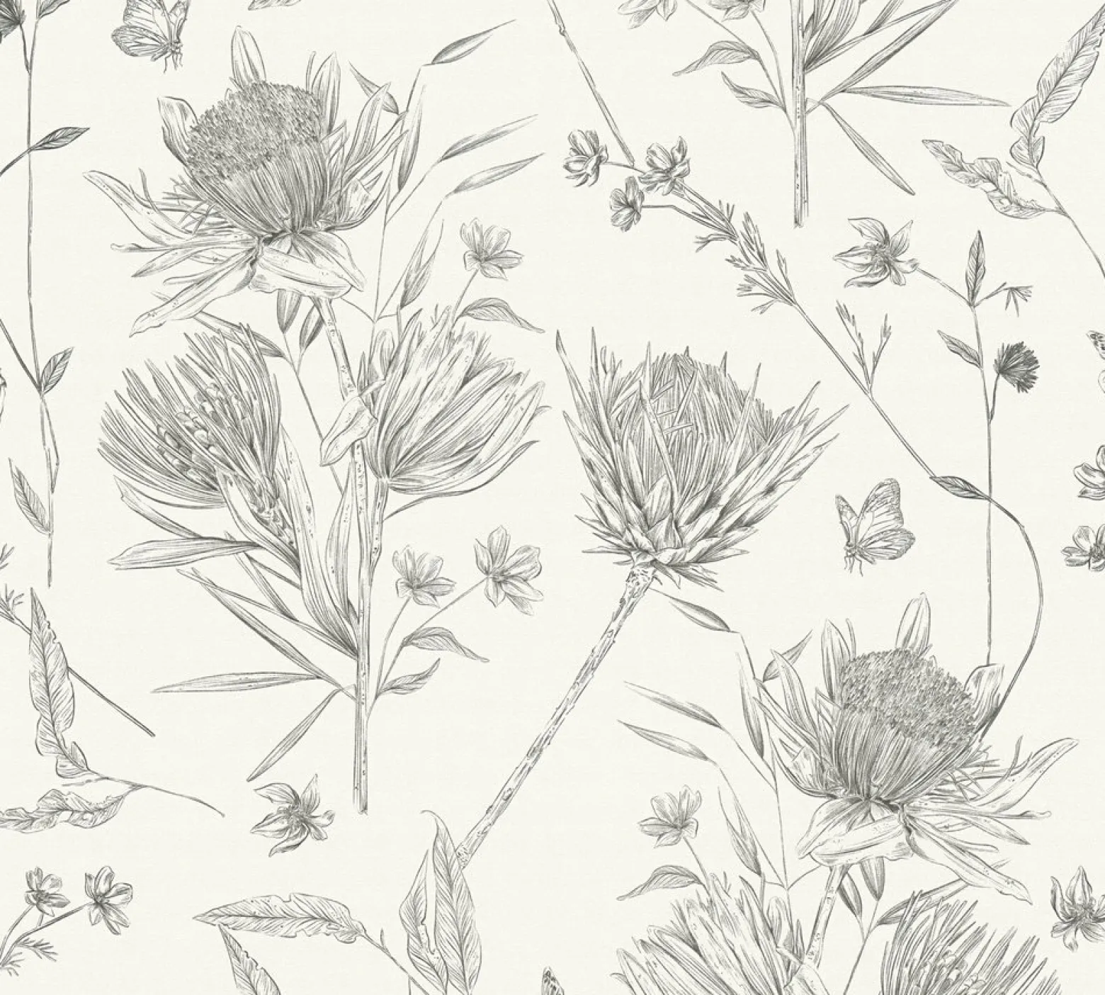 Vliestapete Blumen Blätter Floral Weiß Schwarz 39427-2