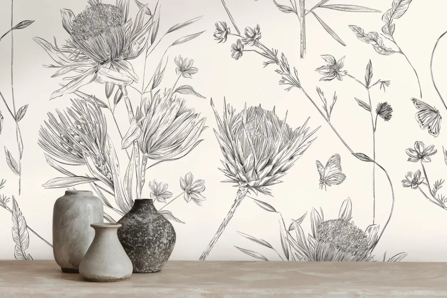 Vliestapete Blumen Blätter Floral Weiß Schwarz 39427-2
