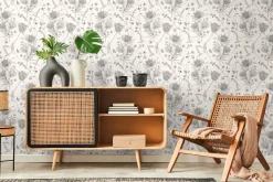Vliestapete Blumen Blätter Floral Weiß Schwarz 39427-2