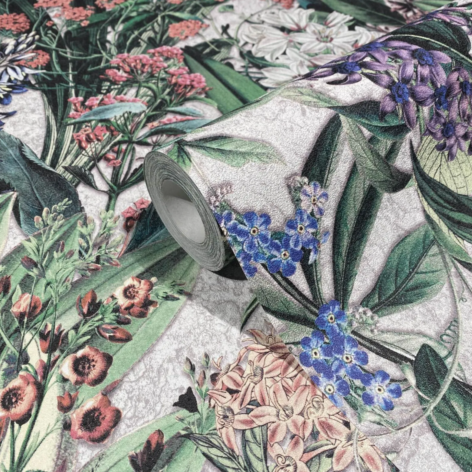 Vliestapete Blumen Blätter Floral Grün Grau 47477