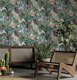 Vliestapete Blumen Blätter Floral Grün Grau 47477
