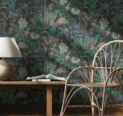 Vliestapete Blumen Blätter Floral Schwarz Grün 47475