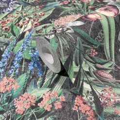 Vliestapete Blumen Blätter Floral Schwarz Grün 47475