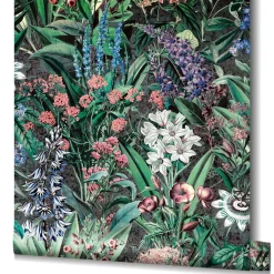 Vliestapete Blumen Blätter Floral Schwarz Grün 47475
