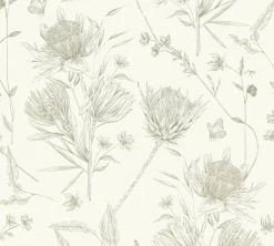 Vliestapete Blumen Blätter Floral Weiß Grün 39427-3