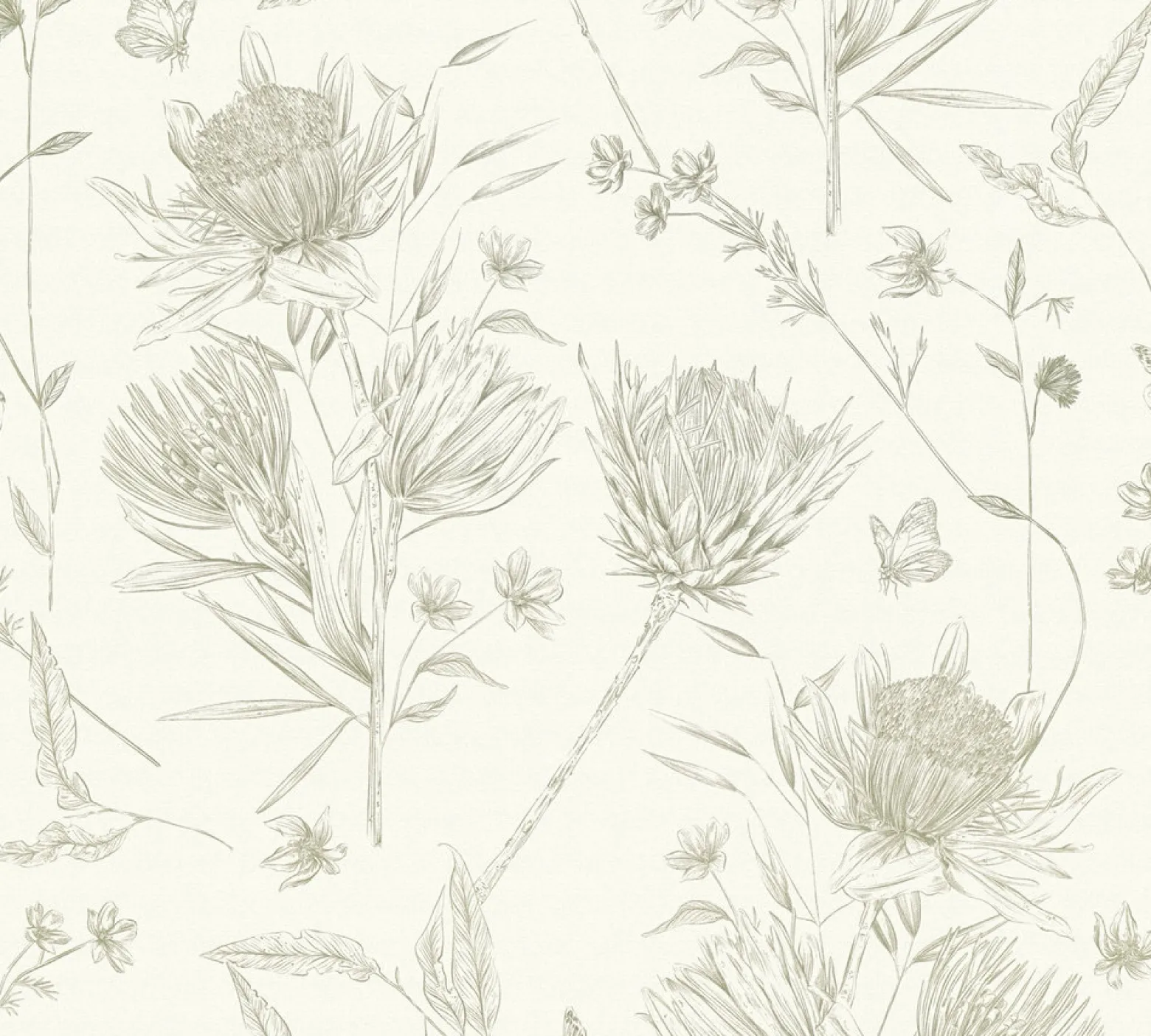 Vliestapete Blumen Blätter Floral Weiß Grün 39427-3