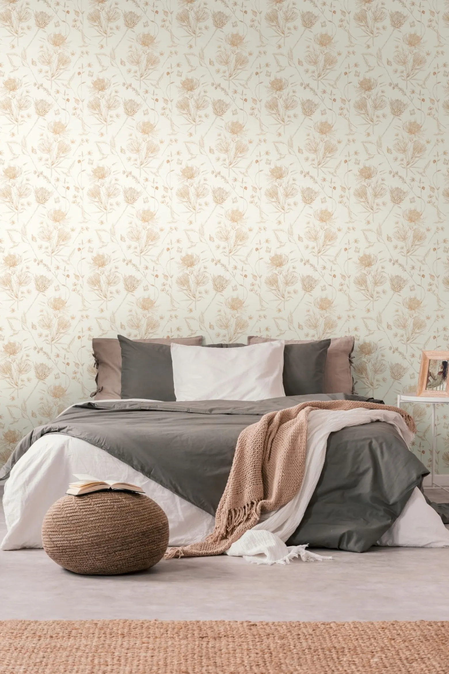 Vliestapete Blumen Blätter Floral Creme Braun 39427-1