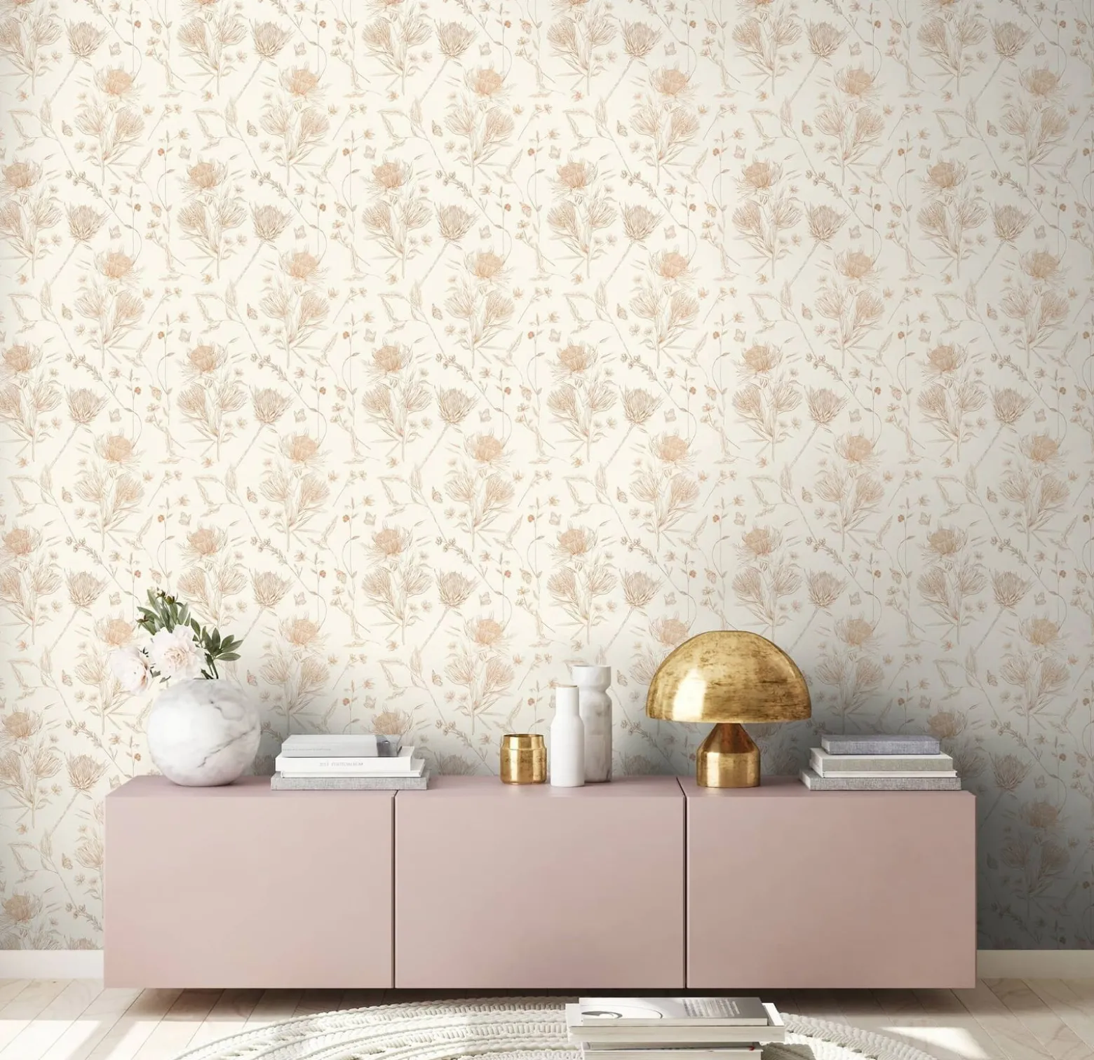 Vliestapete Blumen Blätter Floral Creme Braun 39427-1