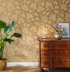 Vliestapete Blumen Blätter gold Glanz Rasch 570472