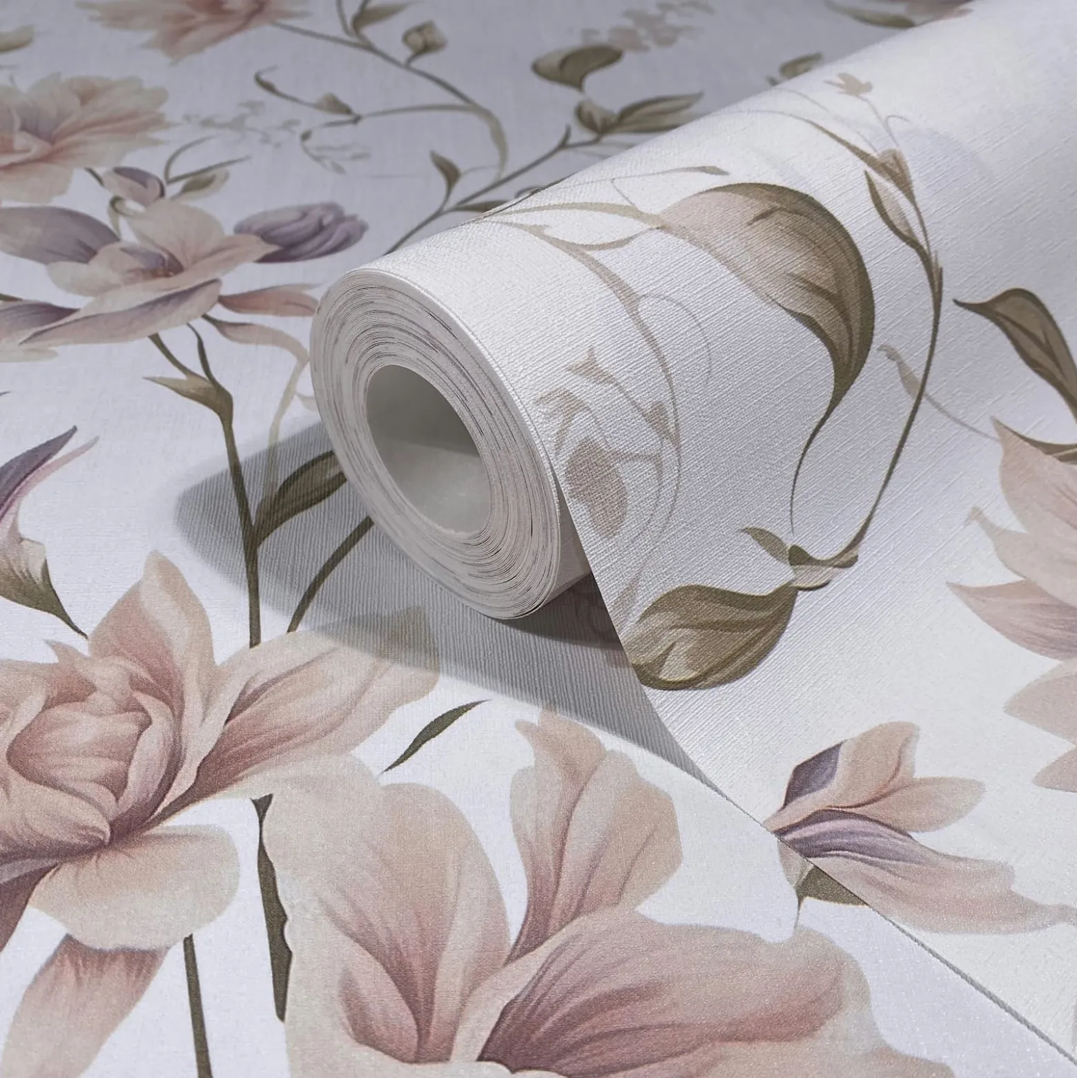 Vliestapete Blumen Blätter Weiß Beige Grün 89024