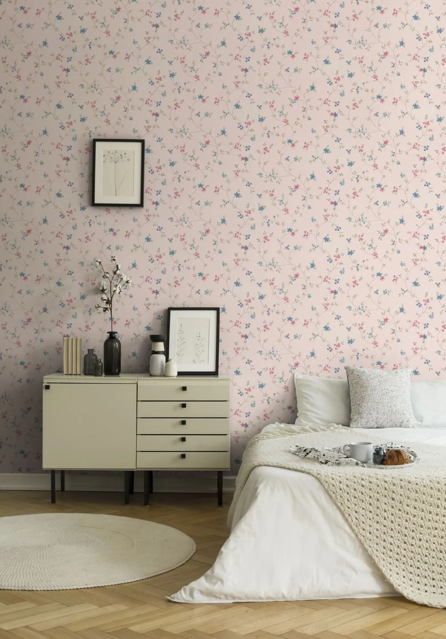 Vliestapete Blumen Floral Creme Grün Rosa Blau 39071-1