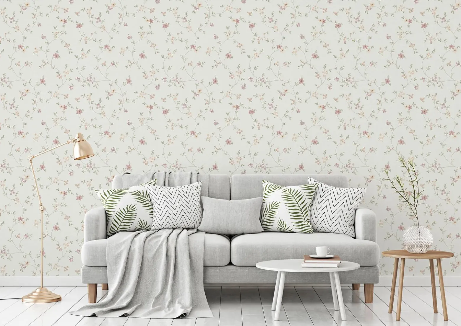 Vliestapete Blumen Floral Creme Grün Rosa Gelb 93770-1