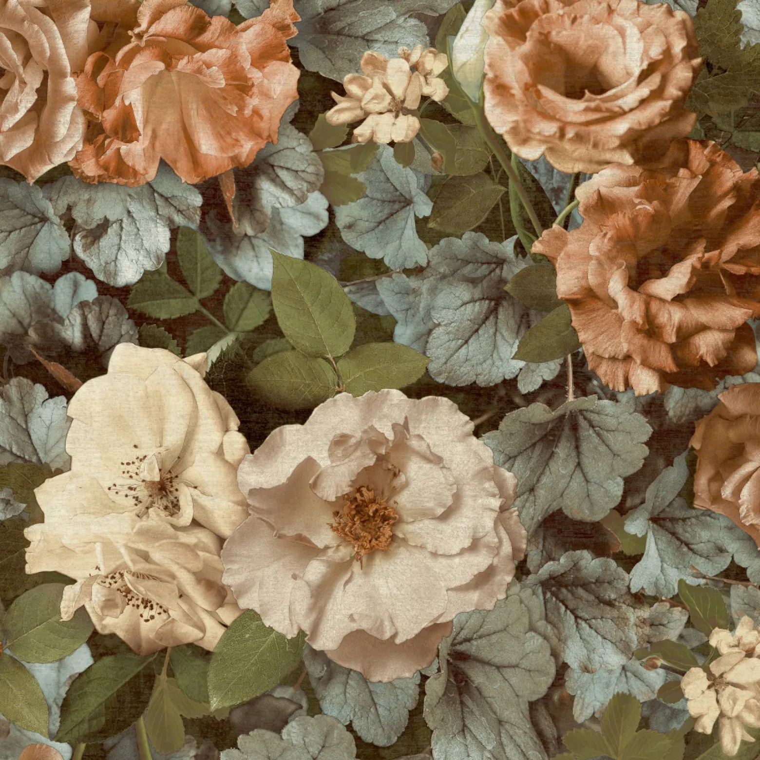 Vliestapete Blumen Floral Grün Apricot WL2101