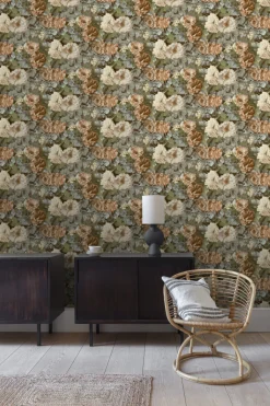 Vliestapete Blumen Floral Grün Apricot WL2101