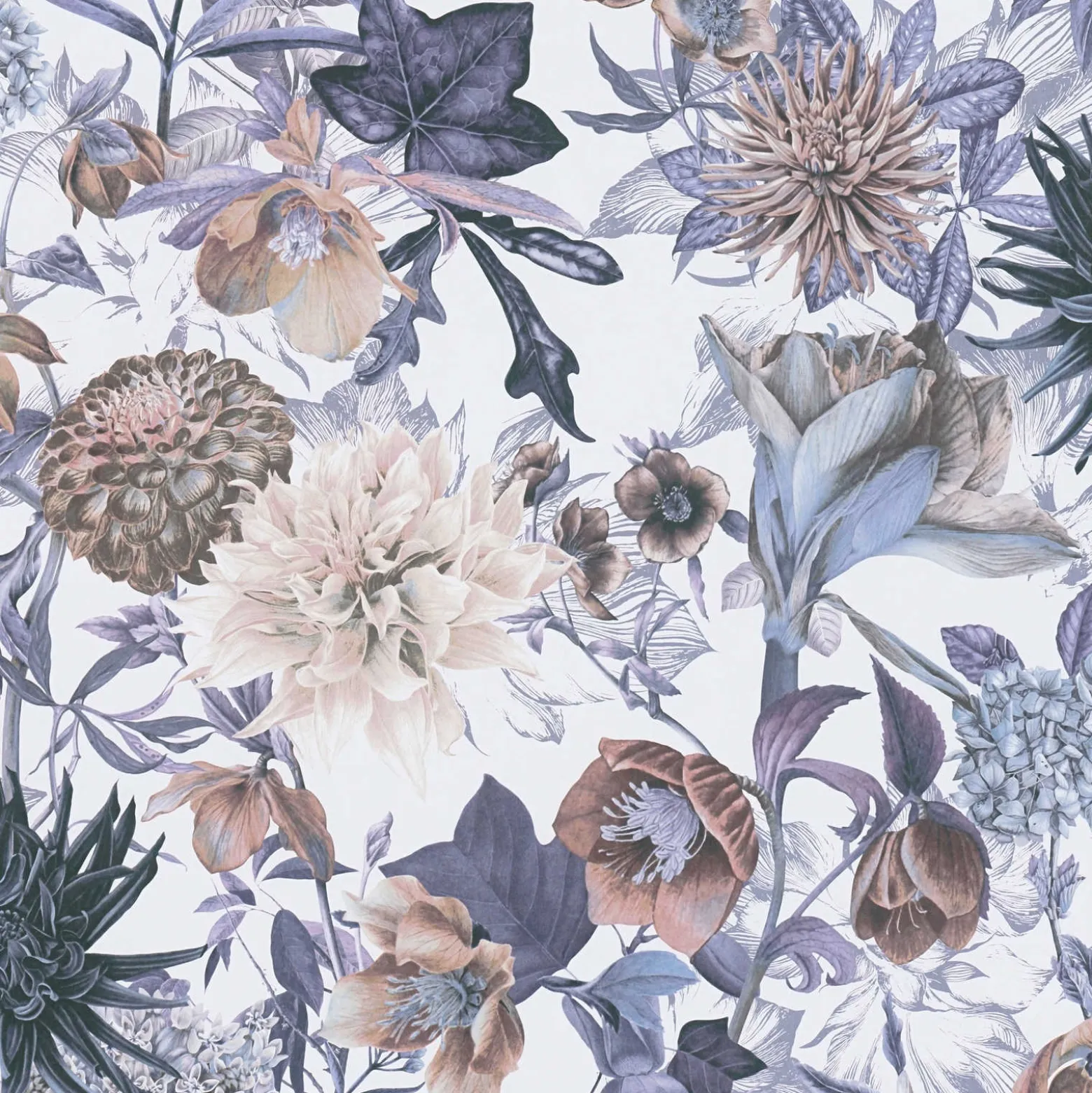 Vliestapete Blumen Floral Muster weiß blau 38175-1