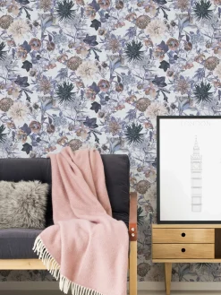 Vliestapete Blumen Floral Muster weiß blau 38175-1