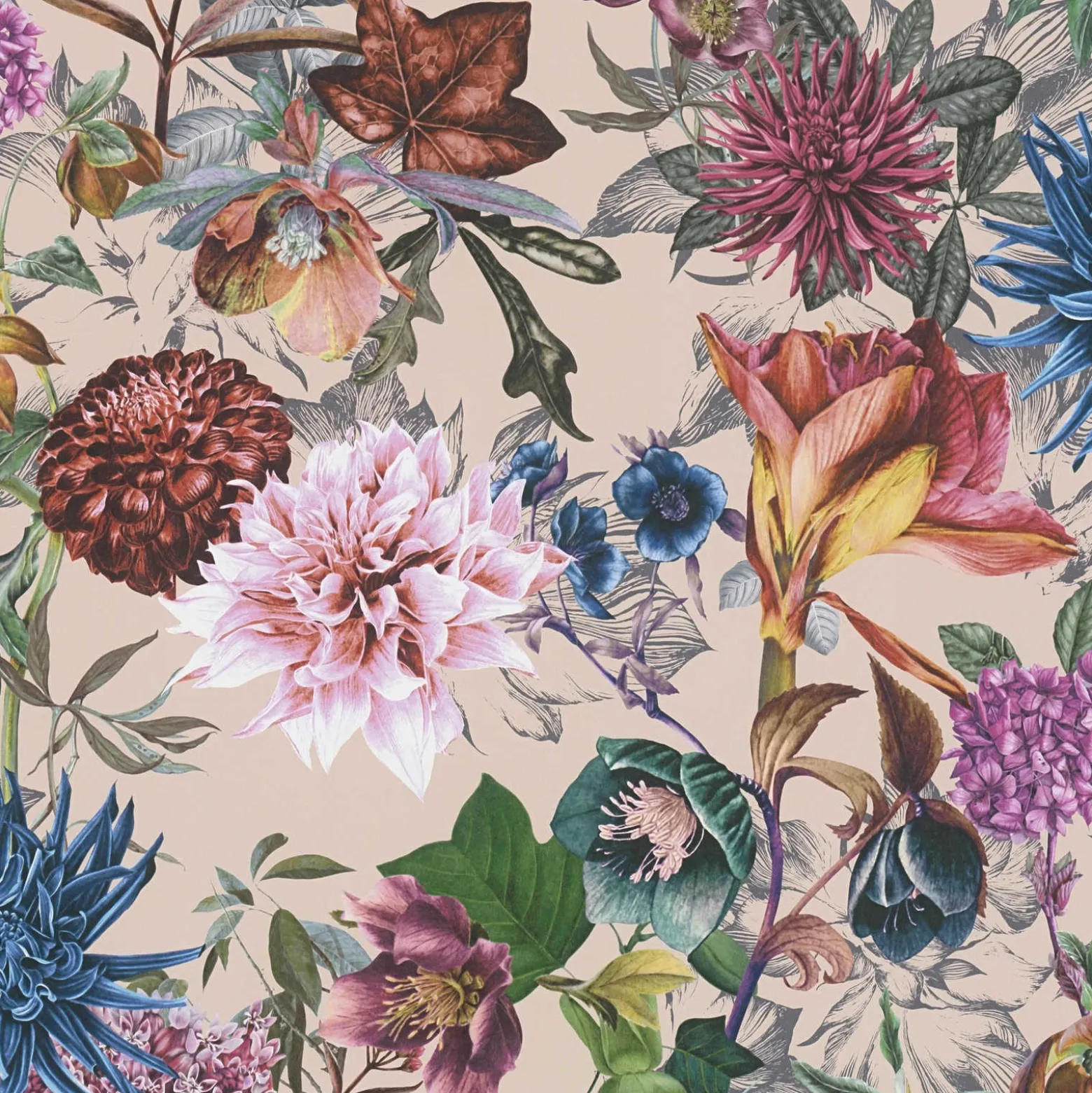 Vliestapete Blumen Floral Muster beige bunt 38175-5