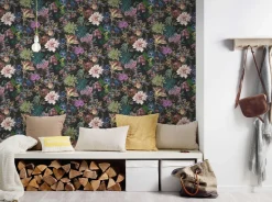 Vliestapete Blumen Floral Muster schwarz bunt 38175-7