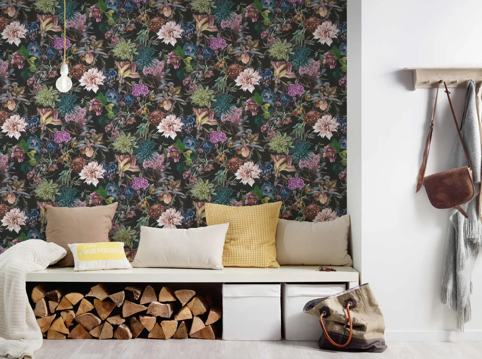 Vliestapete Blumen Floral Muster schwarz bunt 38175-7