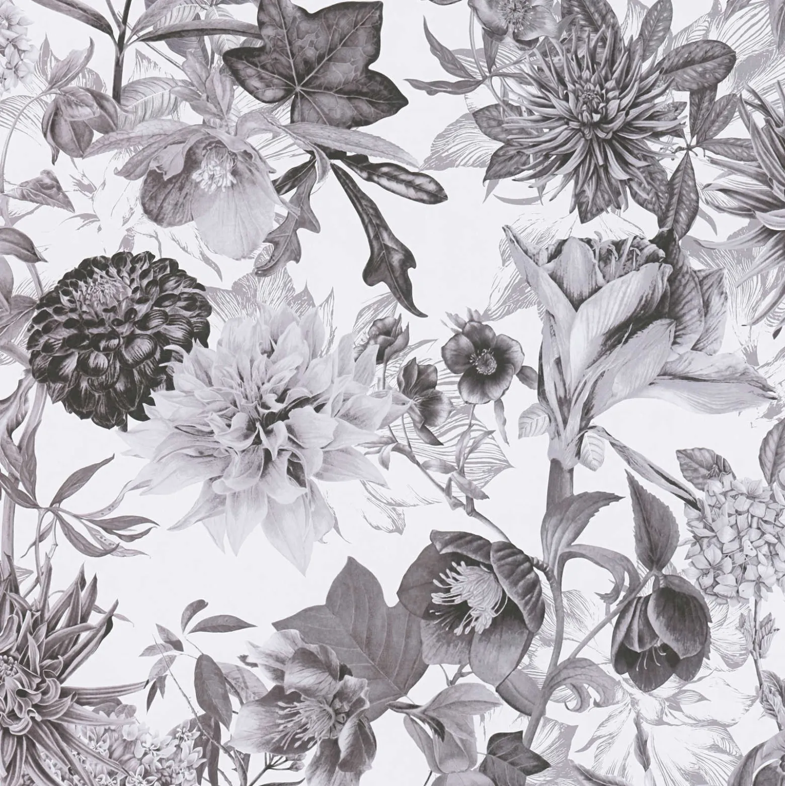 Vliestapete Blumen Floral Muster weiß grau 38175-3