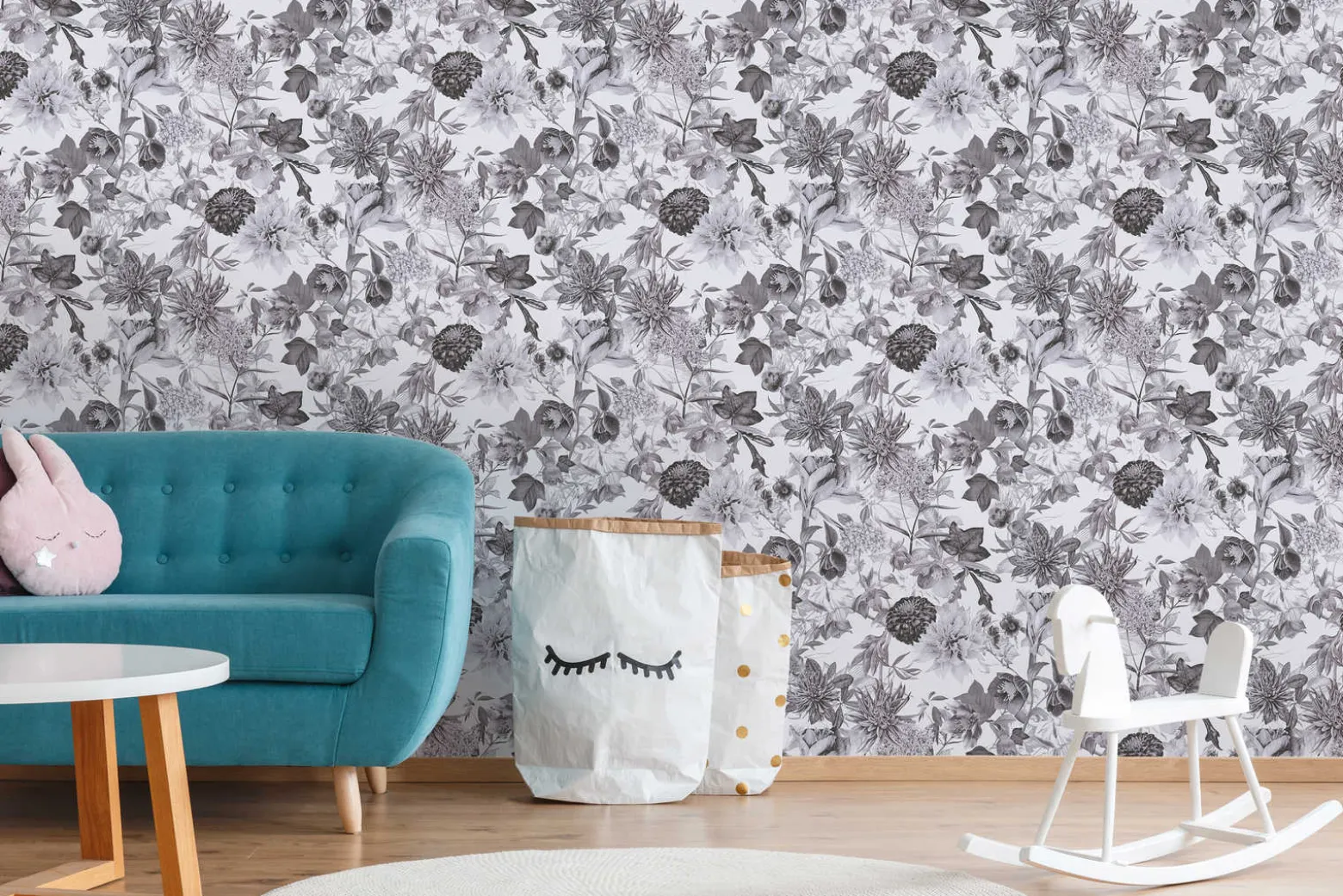 Vliestapete Blumen Floral Muster weiß grau 38175-3