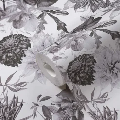 Vliestapete Blumen Floral Muster weiß grau 38175-3