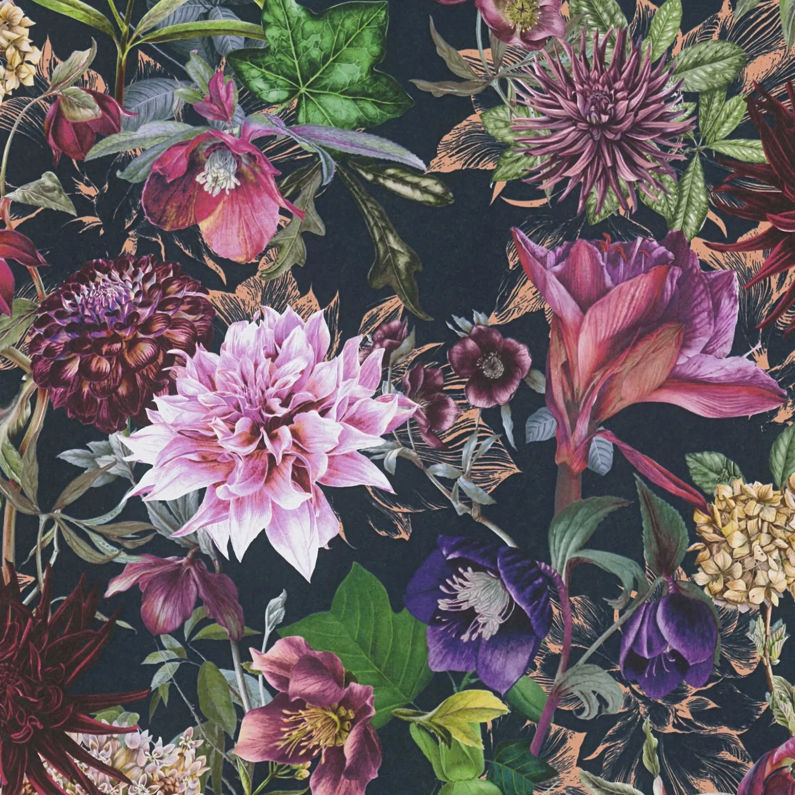Vliestapete Blumen Floral Muster schwarz rosa 38175-6