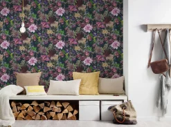 Vliestapete Blumen Floral Muster schwarz rosa 38175-6