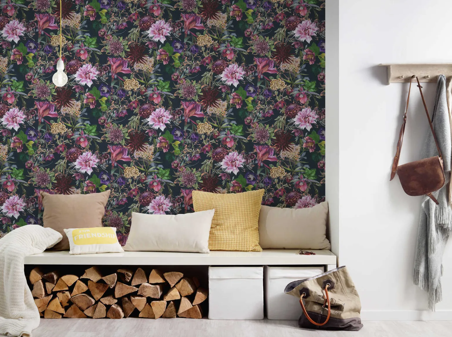 Vliestapete Blumen Floral Muster schwarz rosa 38175-6