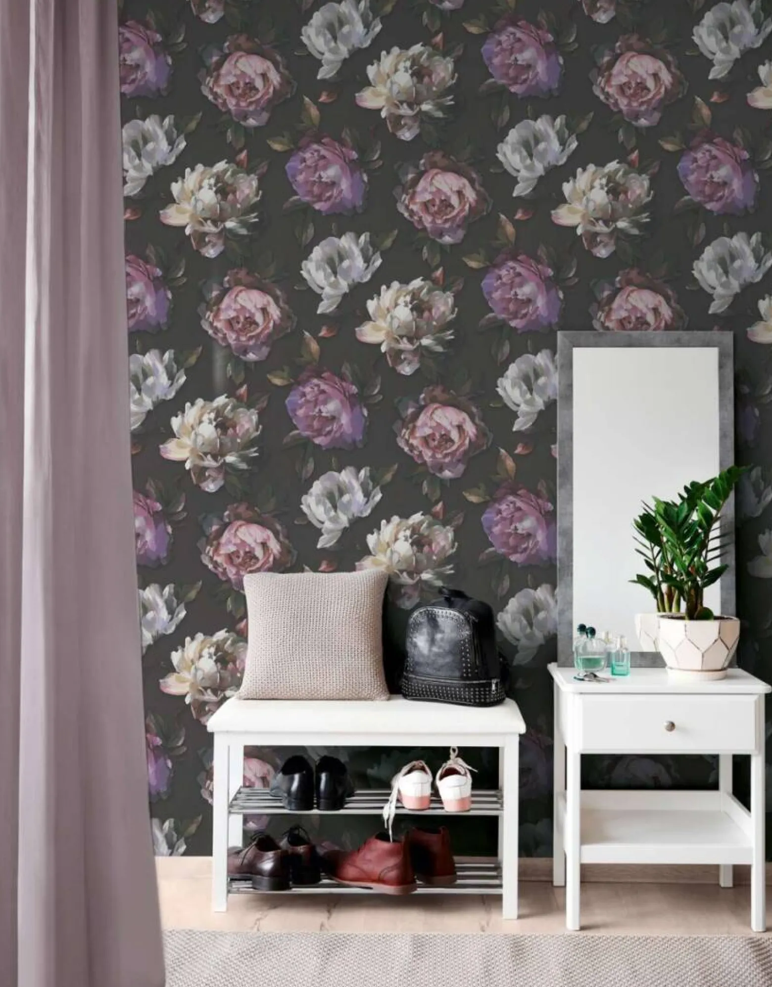 Vliestapete Blumen Floral Schwarz Weiß Lila 39609-1