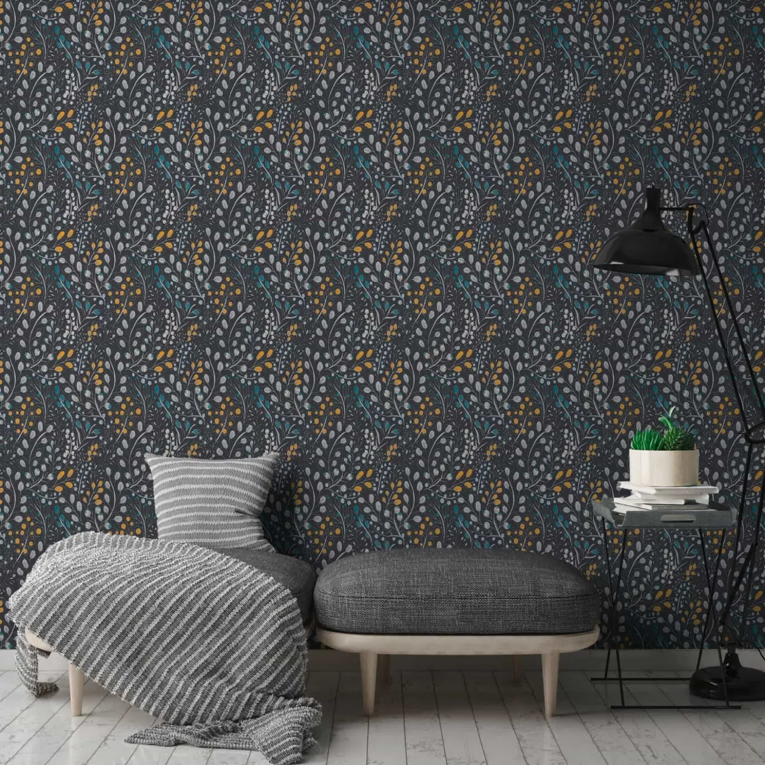 Vliestapete Blumen Floral Schwarz Grau Metallic 38847-4