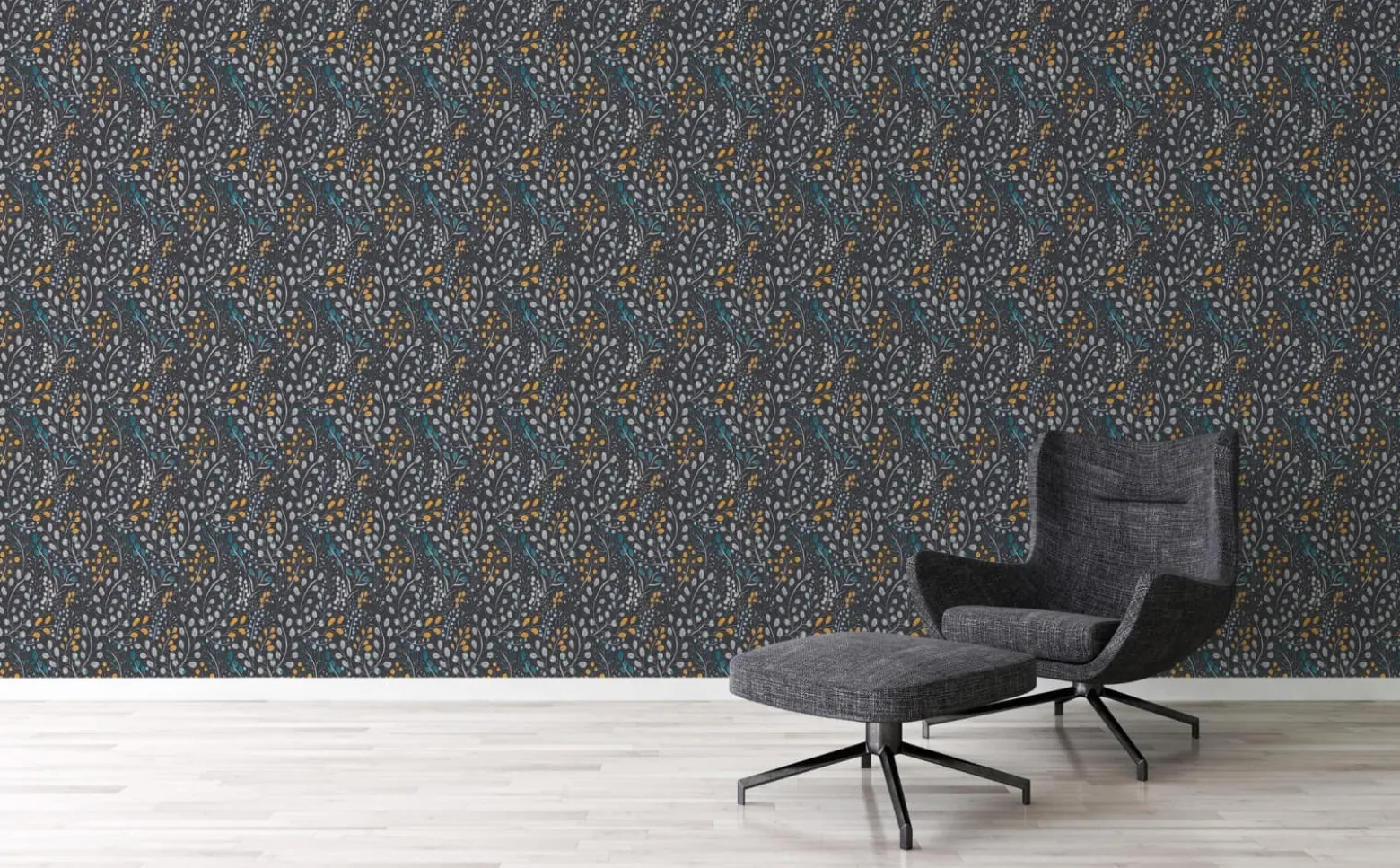 Vliestapete Blumen Floral Schwarz Grau Metallic 38847-4