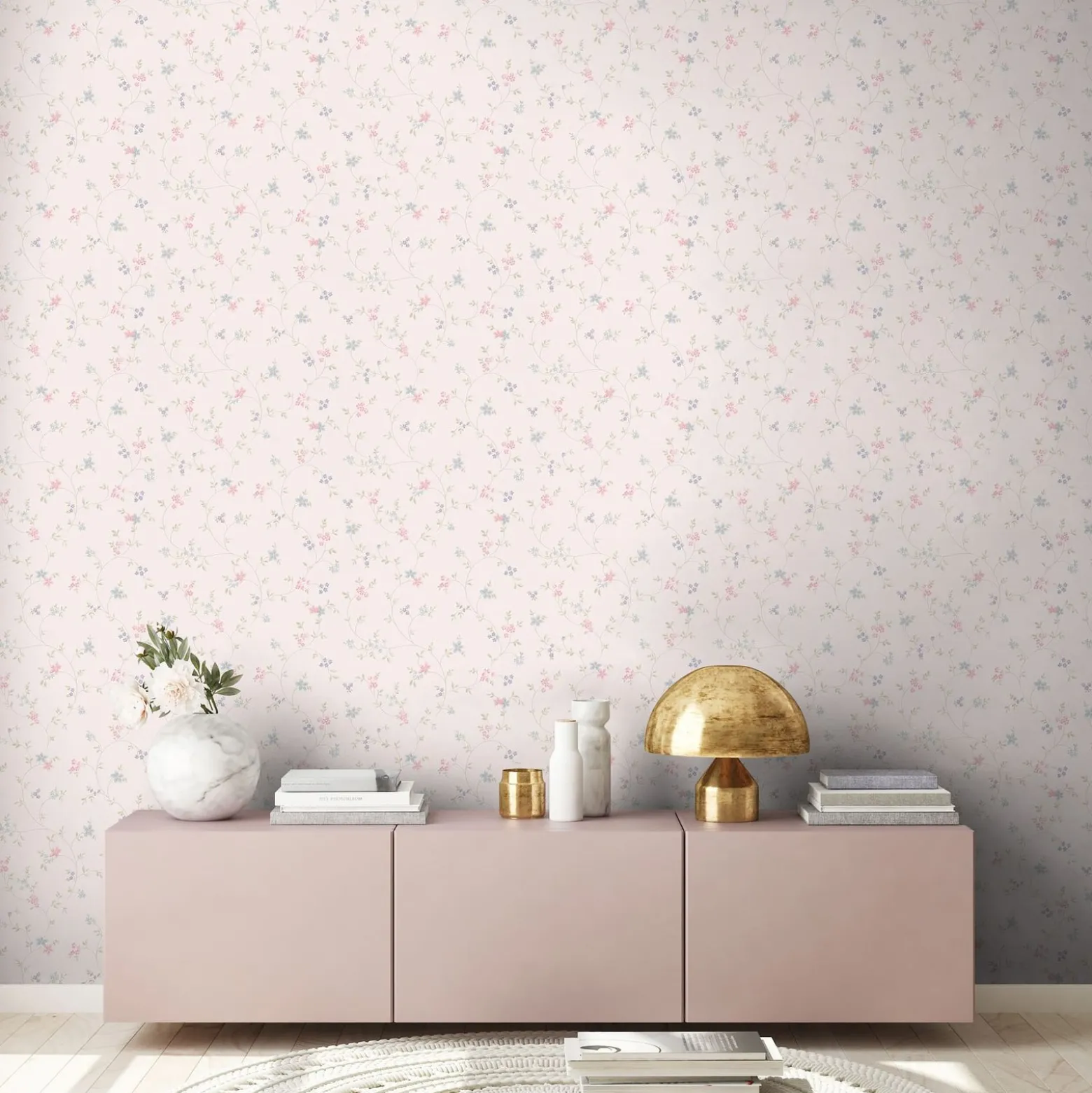 Vliestapete Blumen Floral Weiß Grün Rosa Blau 39071-2