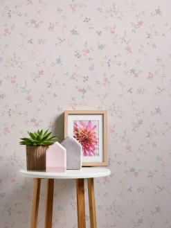 Vliestapete Blumen Floral Weiß Grün Rosa Blau 39071-2