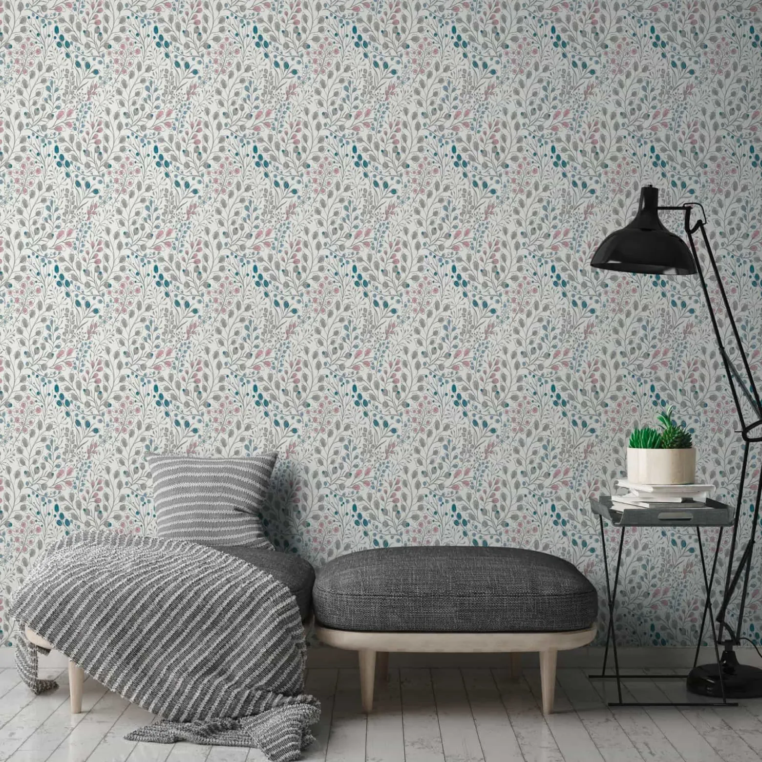 Vliestapete Blumen Floral Weiß Rosa Metallic 38847-2