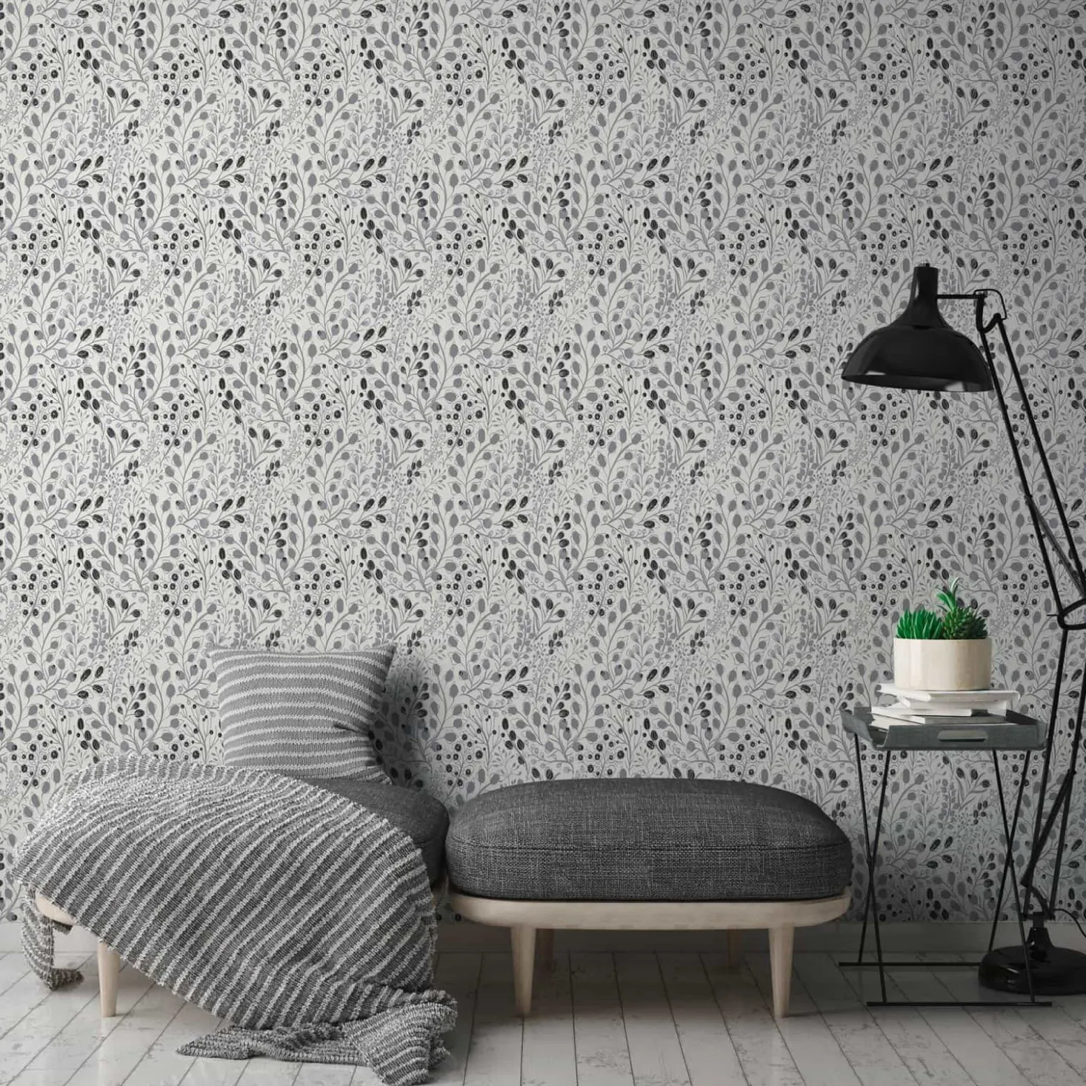 Vliestapete Blumen Floral Weiß Grau Metallic 38847-3