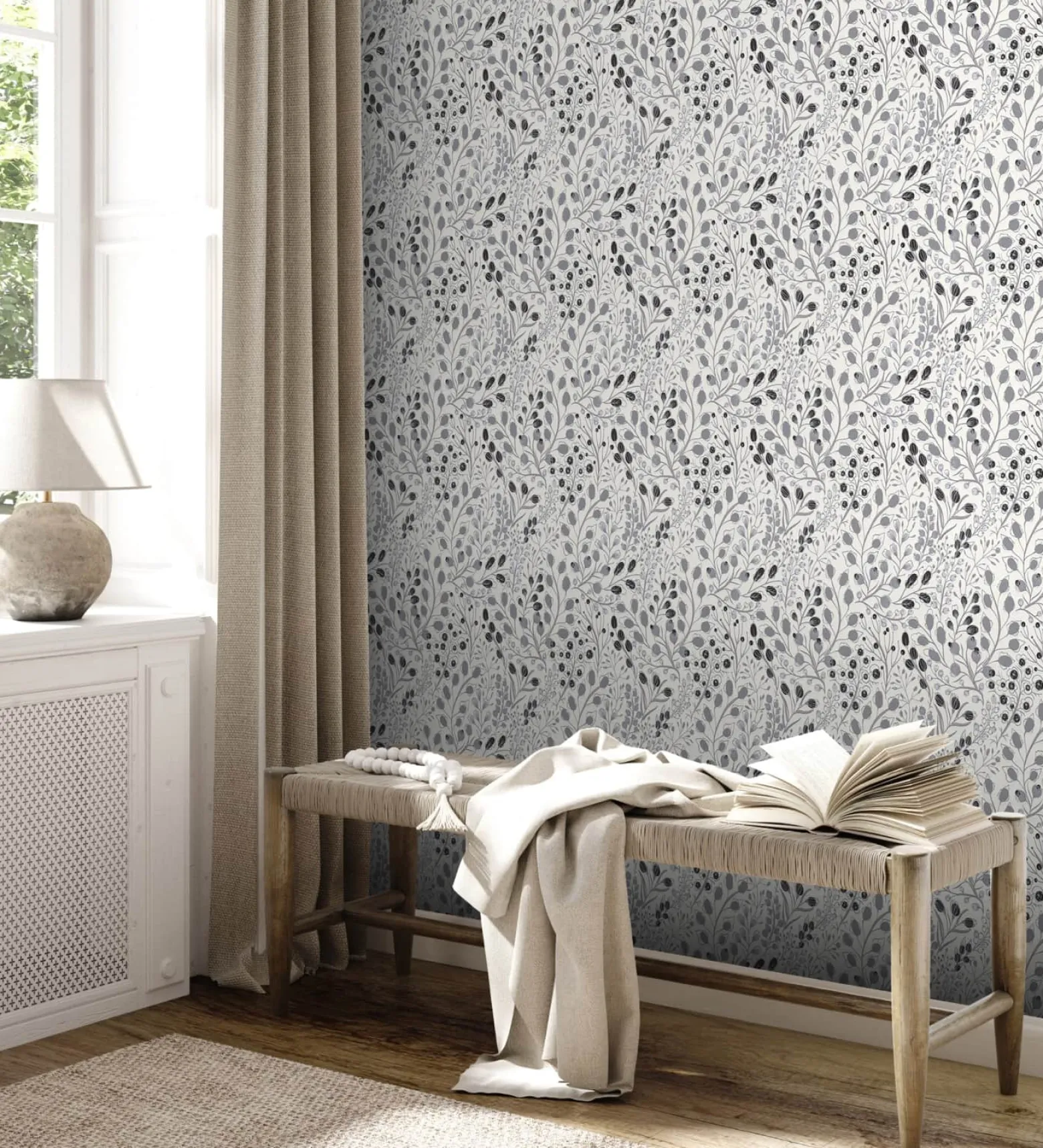 Vliestapete Blumen Floral Weiß Grau Metallic 38847-3